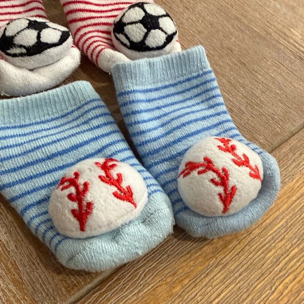 Baby Rattle Sports-Themed Socks Set - Green, Red, Blue Sport Baby Infant - Picture 2 of 5